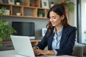Jeune femme professionnelle en bureau immobilier