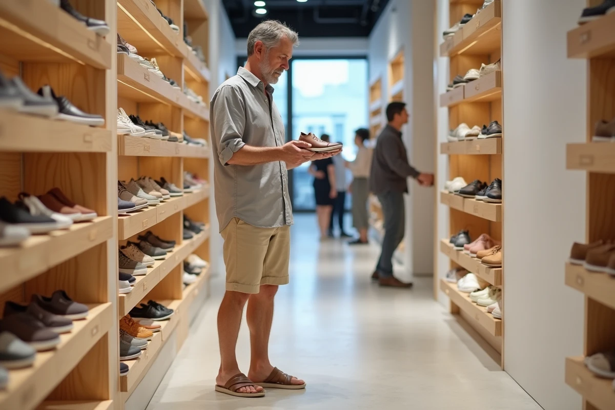 Homme regardant des sandales dans un magasin moderne
