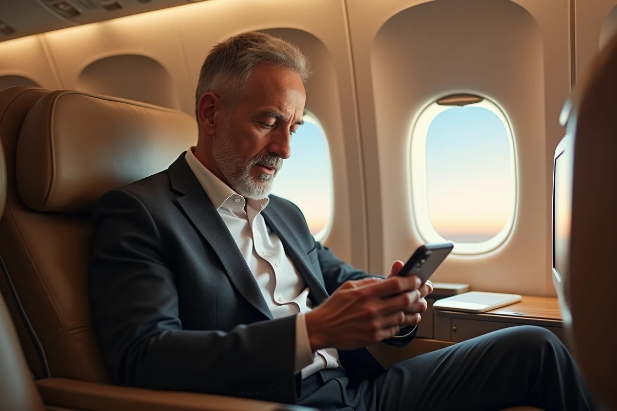 Passager Flying Blue Silver consultant son application fidélité en cabine business class